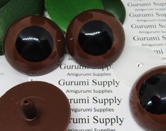 40mm Red Brown Iris Black Pupil Round Safety Eyes and Washers: 1 Pair - Dolls / Amigurumi / Animals / Stuffed Creations / Large Eyes