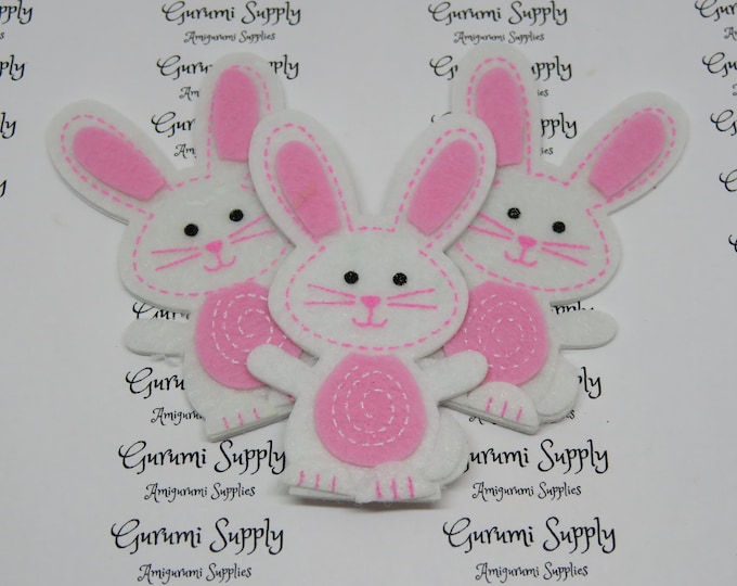 Bunny Shaped Felt Accessories – White/Pink with Black – 3 Count / Easter / Bunny / Felt Appliques/ Sticker