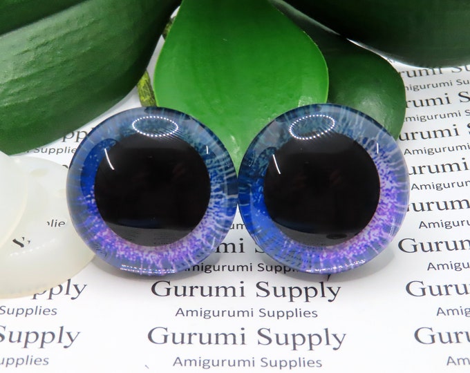 35mm Blue Purple Iris 3D Style Trapezoid Safety Eyes and Washers: 1 Pair - Amigurumi / Animal / Stuffed Creations / Crochet / Craft Supplies