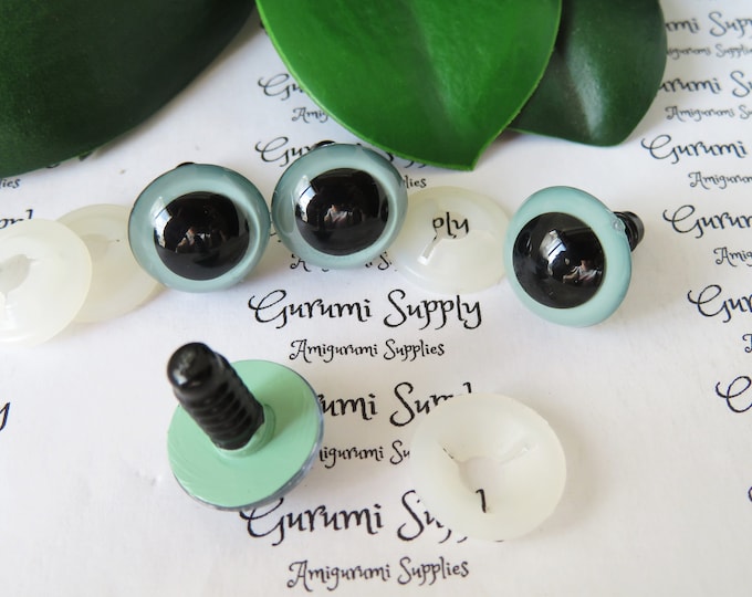 16mm Hand Painted Pale Olive Green Iris Black Pupil Round Safety Eyes and Washers: 2 Pairs - Dolls / Amigurumi / Animal / Stuffed Creation