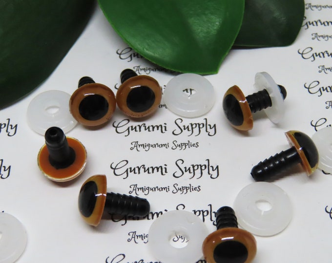 12mm Caramel Brown Iris with Black Pupil Round Safety Eyes and Washers: 3 Pairs - Dolls / Amigurumi / Animal / Creations / Craft Supplies