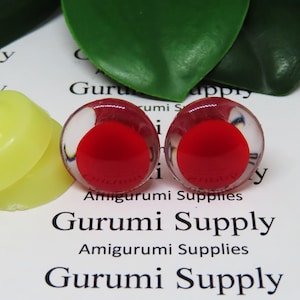 18mm Clear Iris with a Red OC Pupil Trap Safety Eyes and Washers: 1 Pair - Doll / Amigurumi / Animal / Stuffed Creations / Crochet / Monster