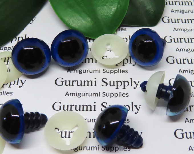 18mm Dark Blue Ocean Iris Black Pupils Round Safety Eyes and Washers: 2 Pairs - Dolls / Amigurumi / Animals / Creations / Crochet / Crafts