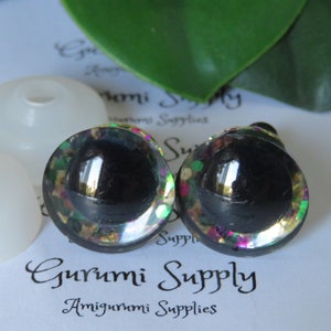 16mm Clear Trapezoid Plastic Safety Eyes with a Mardi Gras Glitter Non-Woven Slip Iris and Washers: 2 Count/1 Pair Dolls/Amigurumi/Animal image 2