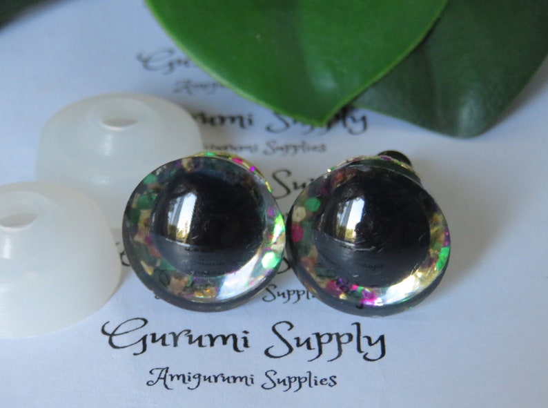 16mm Clear Trapezoid Plastic Safety Eyes with a Mardi Gras Glitter Non-Woven Slip Iris and Washers: 2 Count/1 Pair Dolls/Amigurumi/Animal image 2