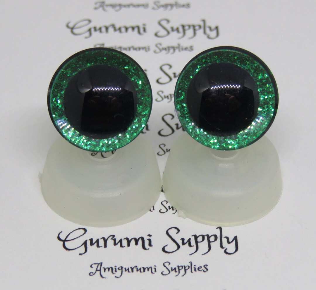 16mm Clear Trapezoid Plastic Safety Eyes With a Green Glitter Non