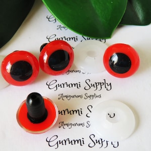 15mm Red Iris Black Pupil Round Safety Eyes and Washers: 2 Pairs - Dolls / Amigurumi / Animals / Stuffed Creations / Crochet / Knit / Toys