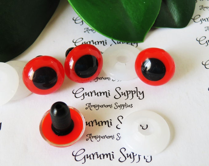 15mm Red Iris Black Pupil Round Safety Eyes and Washers: 2 Pairs - Dolls / Amigurumi / Animals / Stuffed Creations / Crochet / Knit / Toys