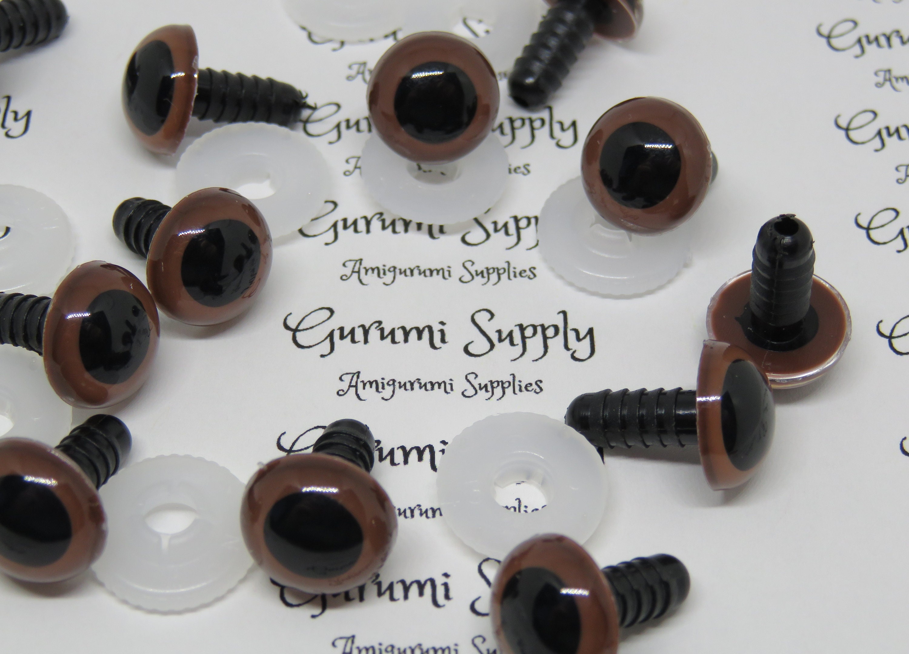 12mm Red-Brown Iris Black Pupil Round Safety Eyes and Washers: 3