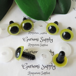 12mm Olive Green Iris Black Pupil Round Safety Eyes and Washers: 3 Pairs - Dolls/Amigurumi/Animals/ Stuffed Creations/Crochet/Paintfree/Knit