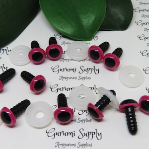10mm Pink Iris Black Pupil Round Safety Eyes and Washers: 4 Pairs - Dolls/Amigurumi/Animals/ Stuffed Creations/Crochet/Paintfree/supplies