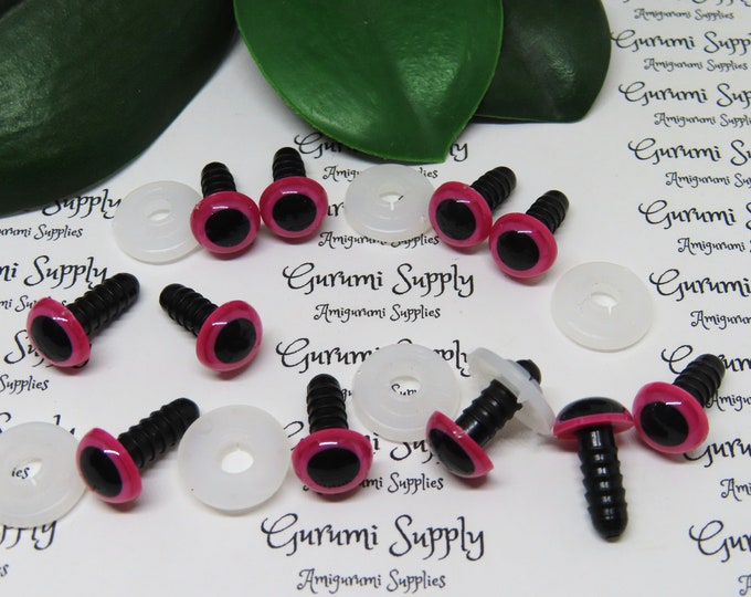 10mm Pink Iris Black Pupil Round Safety Eyes and Washers: 4 Pairs - Dolls/Amigurumi/Animals/ Stuffed Creations/Crochet/Paintfree/supplies