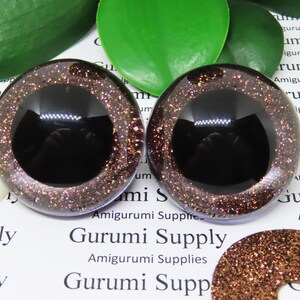 40mm Clear Round Safety Eyes with Brown Glitter Non-Woven Slip Iris, Black Pupil and Washers: 1 Pair Dolls / Amigurumi / Animal / Crochet image 2