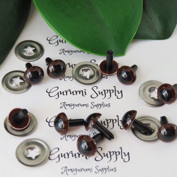 7.5mm Dark Brown Iris Black Pupil Round Safety Eyes and Washers: 5 Pairs - Dolls/Amigurumi/Animals/ Stuffed Creations/Crochet/Knit/Paintfree