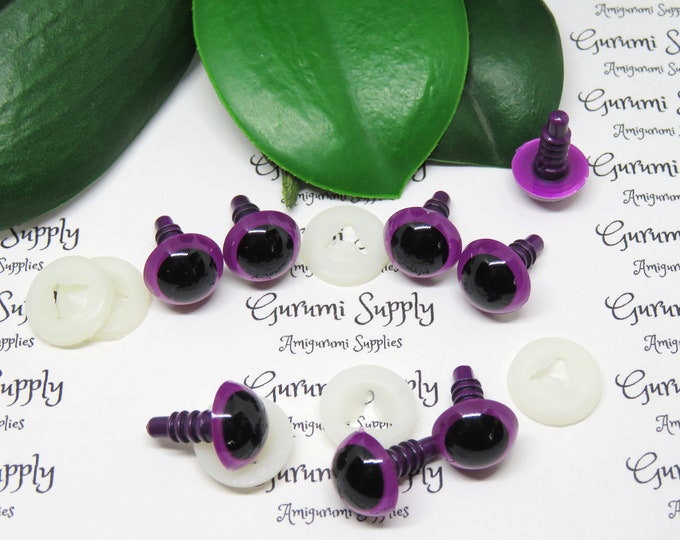 12mm Violet Purple Iris Black Pupil Round Safety Eyes and Washers: 3 Pairs - Doll / Amigurumi / Animal / Stuffed Creation / Craft Supplies