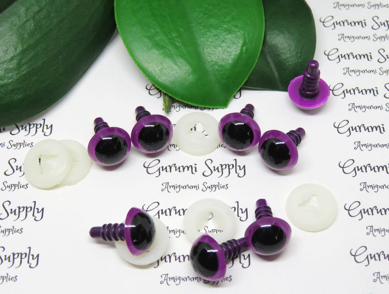 12mm Violet Purple Iris Black Pupil Round Safety Eyes and Washers: 3 Pairs Doll / Amigurumi / Animal / Stuffed Creation / Craft Supplies image 1