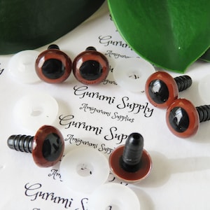 12mm Red-Brown Iris Black Pupil Round Safety Eyes and Washers: 3 Pairs - Dolls/Amigurumi/Animals/ Stuffed Creations/Crochet/Paintfree/Knit