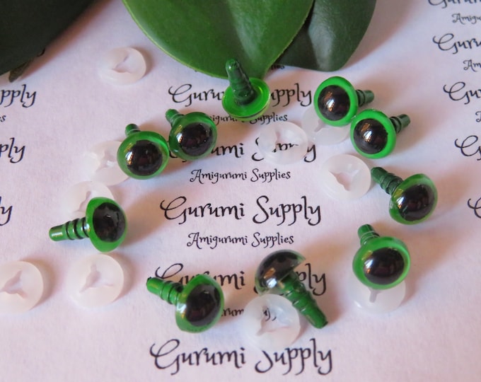 9mm Green Color Round Safety Eyes with Black Pupils with washers 10ct- 5 pairs/ amigurumi/ dolls/ animals crafts/ craft eyes/ crochet