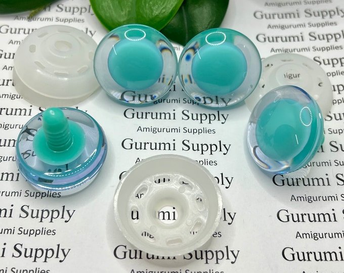 30mm Clear Iris with a Centered Teal Pupil Trap Safety Eyes and Washers: 1 Pair - Doll / Amigurumi / Animal / Creations / Crochet / Monster