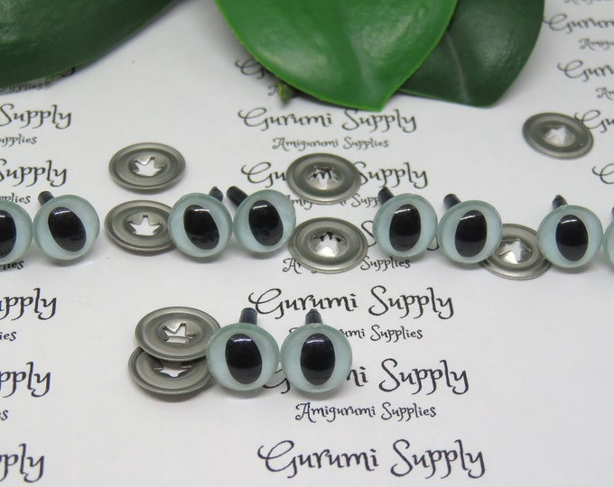 9mm Pearl Silver Blue Iris Black Pupils Round Cat Style Safety Eyes and Washers: 5 Pairs – Dragon / Amigurumi / Animal / Stuffed Creations