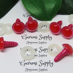 12mm Pink Iris Red Pupil Round Safety Eyes and Washers: 3 Pairs - Doll / Amigurumi / Animals / Stuffed Creations / Crochet / Knit / Doll