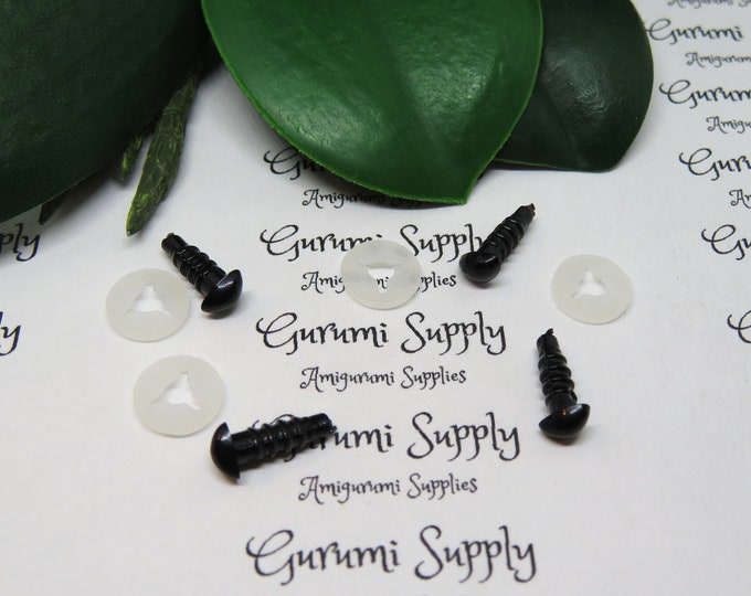 6mm Solid Black Safety Noses with Washers - 4 count - Amigurumi / Animals / Toys / Dolls / Stuffed Creations / Craft Supplies / Crochet