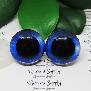 30mm Blue Lightening Iris 3D Style Trapezoid Safety Eyes and Washers: 1 Pair - Amigurumi / Animal / Toy / Doll /Crochet / Knit / Sunk Washer