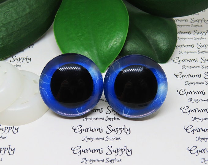 30mm Blue Lightening Iris 3D Style Trapezoid Safety Eyes and Washers: 1 Pair - Amigurumi / Animal / Toy / Doll /Crochet / Knit / Sunk Washer