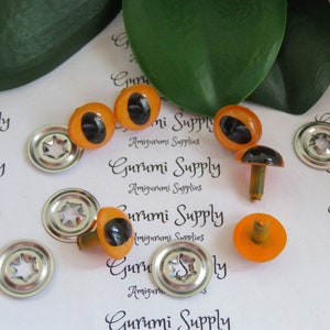 12mm Pumpkin Orange Color Iris Black Pupils Cat Style Safety Eyes and Washers:  3 Pairs – Dragons / Amigurumi / Animal / Toy / Doll