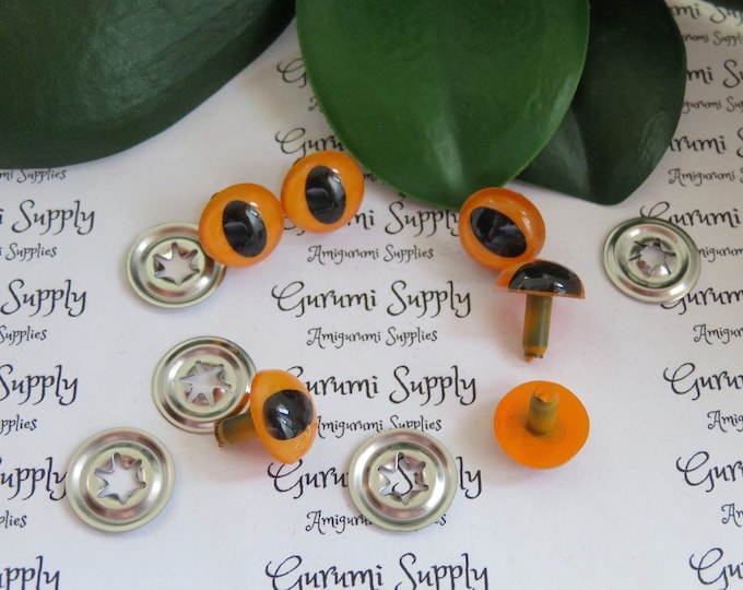12mm Pumpkin Orange Color Iris Black Pupils Cat Style Safety Eyes and Washers:  3 Pairs – Dragons / Amigurumi / Animal / Toy / Doll