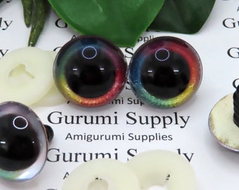 20mm Clear Safety Eyes with a Circle Rainbow Glitter Slip and Black Iris with Washers: 1 Pair - Amigurumi / Animal / Creations / Crochet