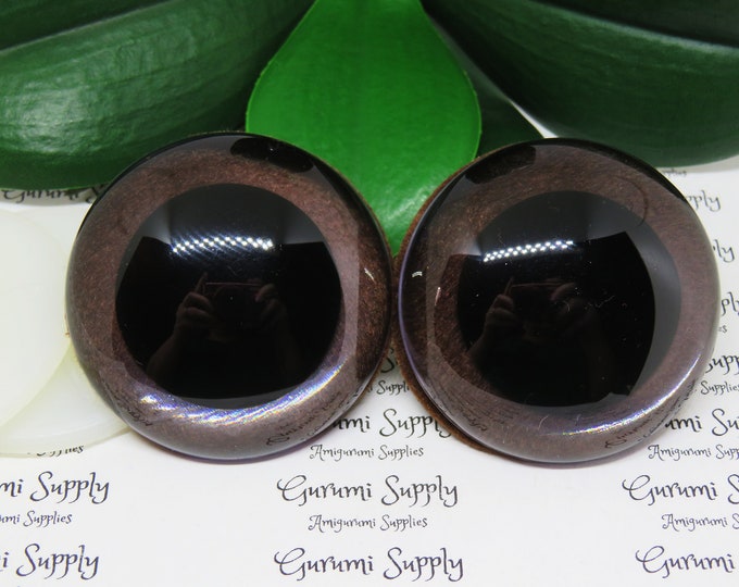 50mm Brown Felt Iris Black Pupil Round Safety Eyes and Washers: 1 Pair - Dolls / Amigurumi / Animals / Toys / Stuffed Creations / Crochet /