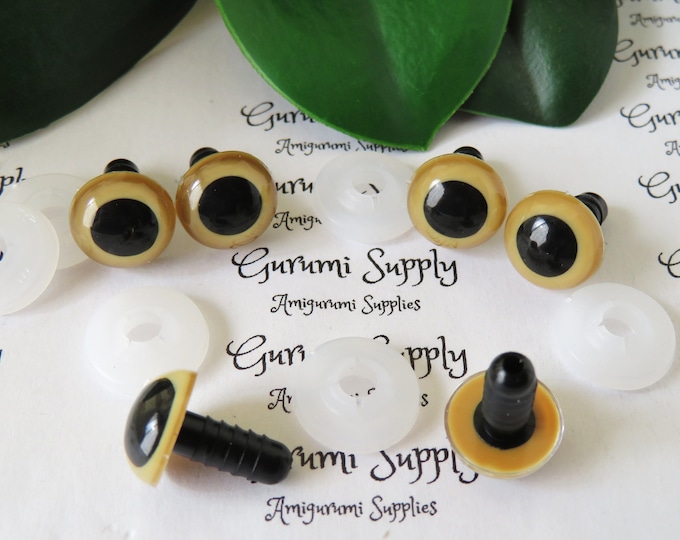 12mm Light Brown-Beige Iris with Black Pupil Round Safety Eyes and Washers: 3 Pairs - Doll / Amigurumi /Animal / Craft / Crochet / Plushies