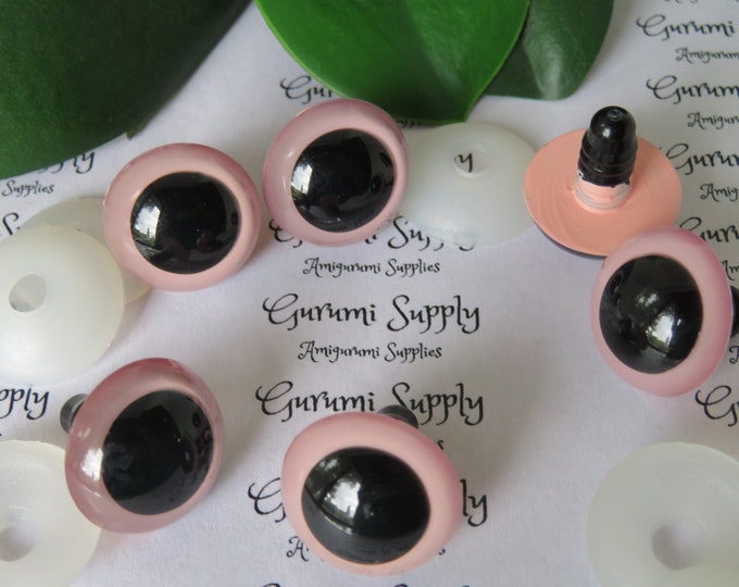 20mm Hand Painted Pale Pink Iris Black Pupil Round Safety Eyes and Washers: 2 Count/1 Pair - Dolls/Amigurumi /Animals/Stuffed Creations