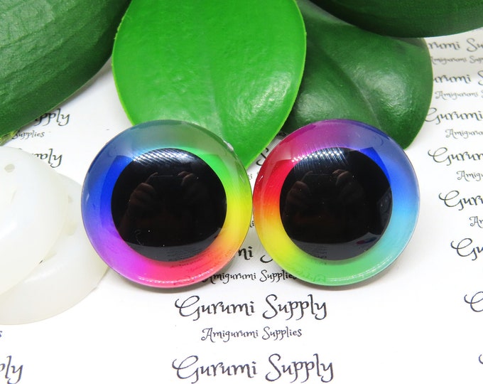 20mm Clear Trapezoid Safety Eyes with a Silver Glitter Slip and Black Iris  with Washers: 1 Pair - Dolls / Amigurumi / Animals / Crochet