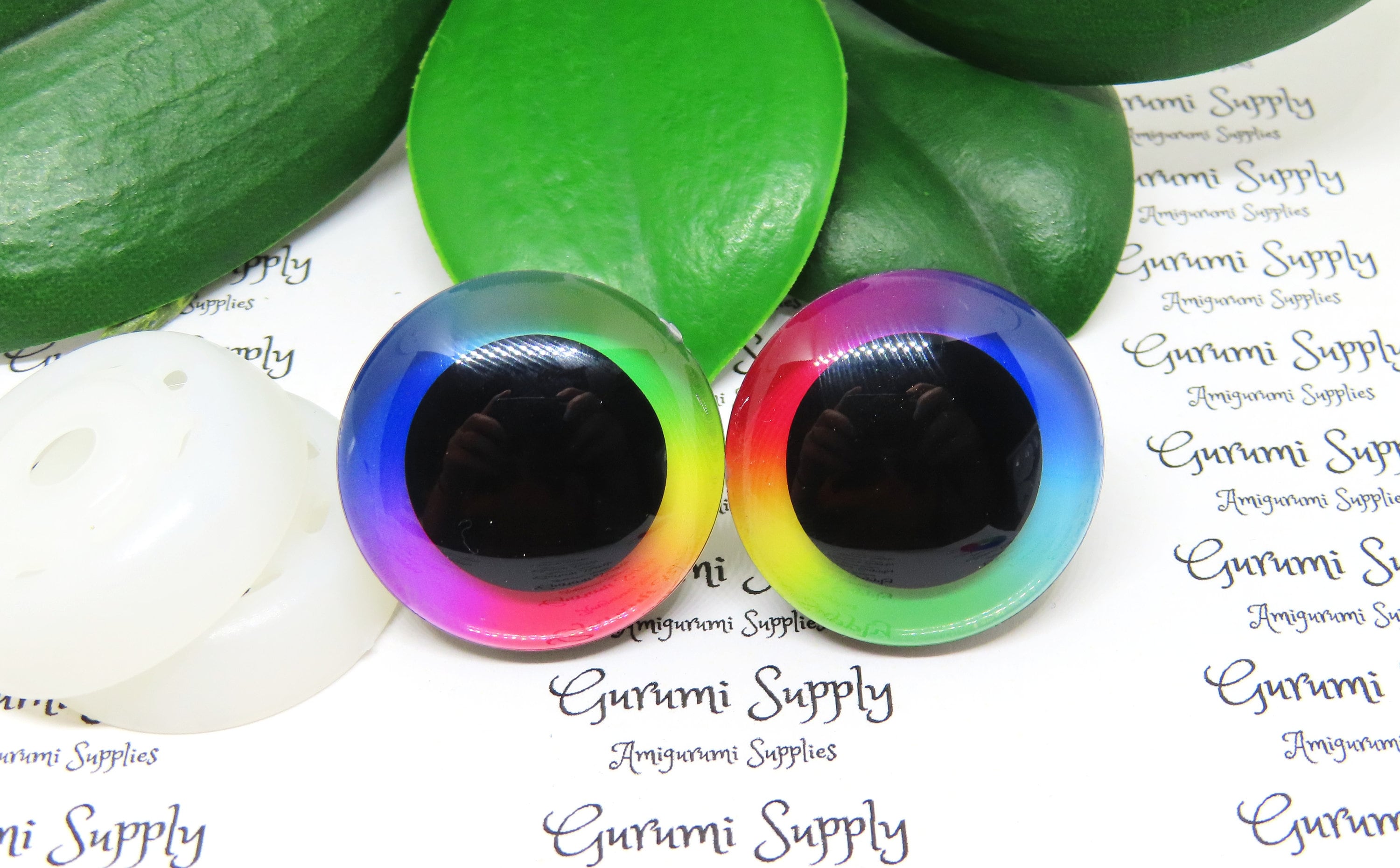 30mm Rainbow Iris 3D Style Trapezoid Safety Eyes and Washers: 1 Pair -  Amigurumi / Animal / Toy / Doll /Crochet / Knit / Sunk in Washer