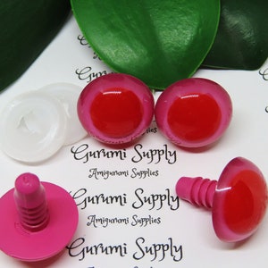 20mm Pink Iris with a  Red Pupil Round Safety Eyes and Washers: 1 Pair - Dolls / Amigurumi / Animals / Stuffed Creations / Monster