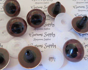 20mm Brown Iris Black Pupil Round Safety Eyes and Washers: 1 Pair – Paint Free - Dolls/Amigurumi/Animals/Stuffed Creations/Crochet/Supplies