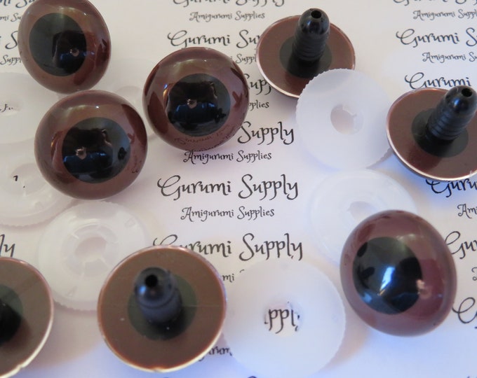 20mm Brown Iris Black Pupil Round Safety Eyes and Washers: 1 Pair – Paint Free - Dolls/Amigurumi/Animals/Stuffed Creations/Crochet/Supplies