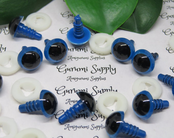 12mm Blue Iris Black Pupil  Round Safety Eyes and Washers: 3 Pairs - Dolls / Amigurumi / Animals / Toys / Stuffed Creations / Crochet / Knit