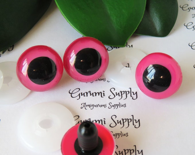 18mm Pink Iris Black Pupil Round Safety Eyes and Washers: 2 Pairs - Dolls / Amigurumi / Animals / Crochet / Knit / Toys / Paintfree / Bear