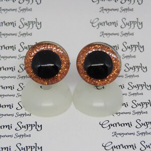 16mm Clear Trapezoid Safety Eyes with an Orange Glitter Non-Woven Slip Iris, Black Iris and Washers: 1 Pair - Amigurumi / Animal Eyes / Toy
