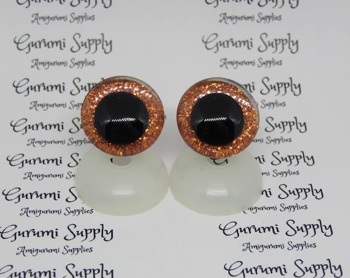 16mm Clear Trapezoid Safety Eyes with an Orange Glitter Non-Woven Slip Iris, Black Iris and Washers: 1 Pair - Amigurumi / Animal Eyes / Toy