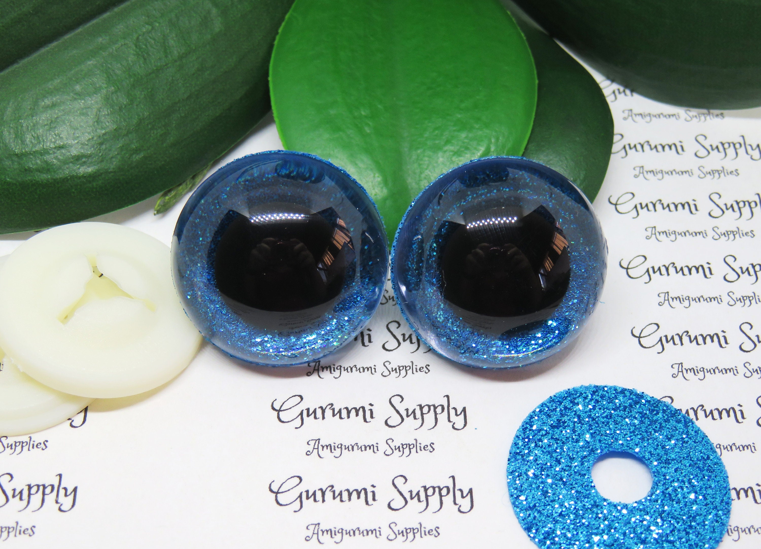 18mm Green Iris Black Pupils Round Safety Eyes and Washers: 2 Pairs - Dolls  / Amigurumi / Animals / Stuffed Creations / Crochet / Crafts