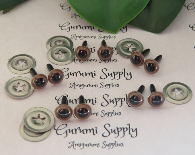 6mm Brown Color Round Safety Eyes with Black Pupils with washers - 5 pairs / Amigurumi Eyes / Doll Eyes / Animal Eyes / Crochet /Amigurumi