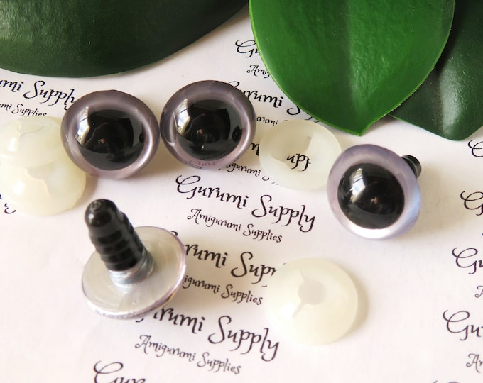 18mm Hand Painted Silver Gray Iris Black Pupil Round Safety Eyes and Washers: 2 Pairs - Doll / Amigurumi / Animal / Creations /Crochet
