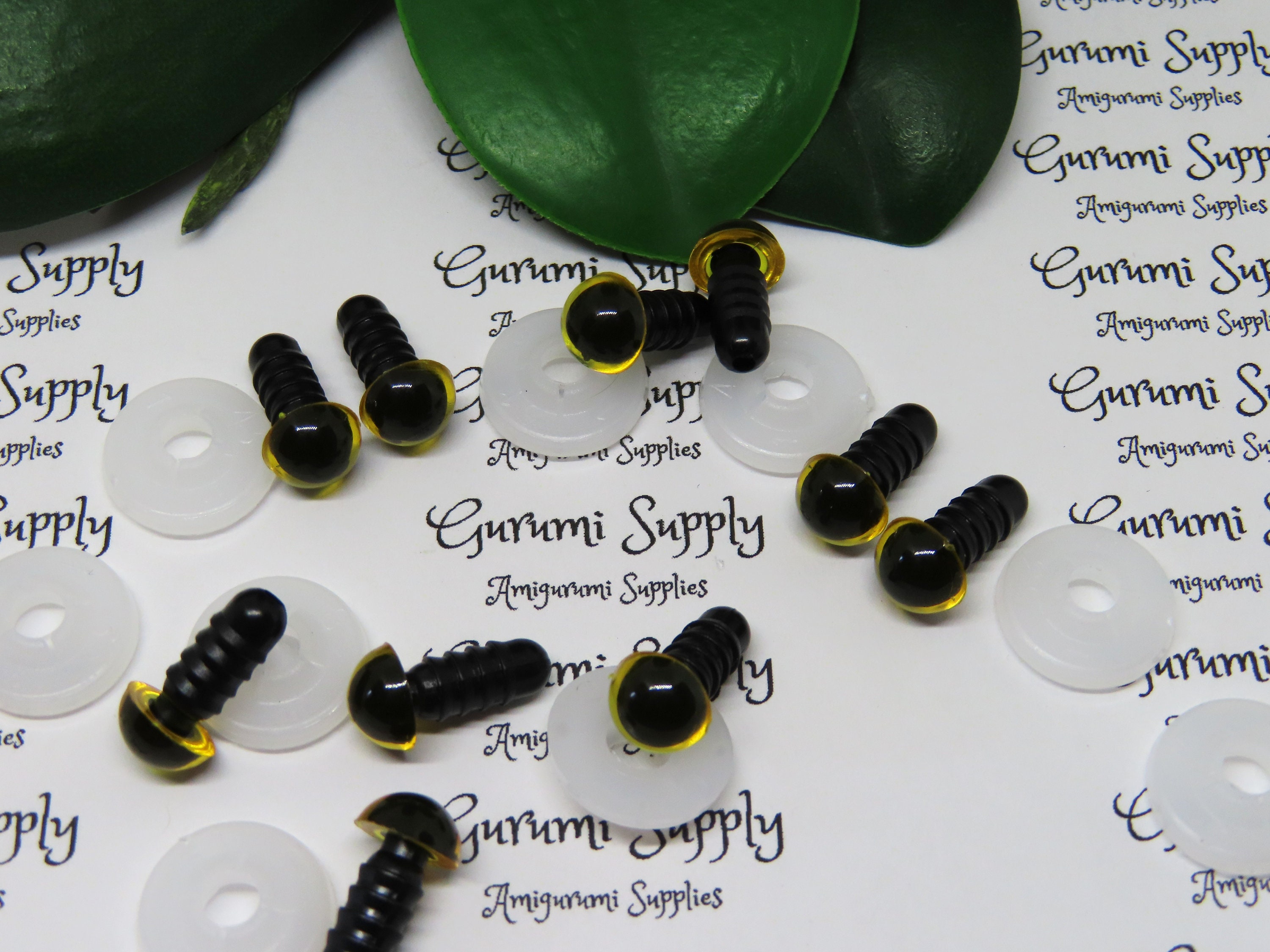 8mm Transparent Yellow Iris Black Pupil Round Safety Eyes and Washers: 5  Pairs - Doll / Amigurumi / Animal / Supplies / Crochet / Paintfree