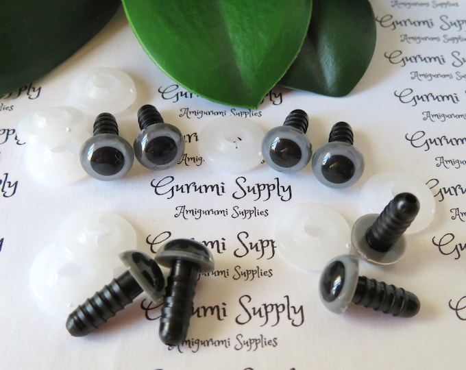 10mm Gray Iris Black Pupil Round Safety Eyes and Washers: 4 Pairs - Dolls/Amigurumi/Animals/ Stuffed Creations/Crochet/Paintfree/supplies