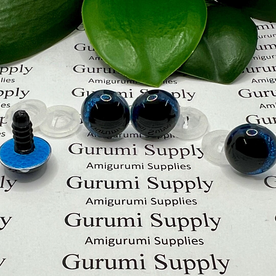 14mm Clear Safety Eyes With Dark Blue Glitter Non-woven Slip Iris