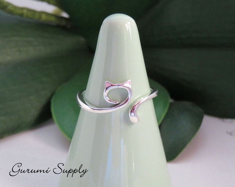 Silver Adjustable Ring Kitty Ears 1 Count Yarn Spring / image 1